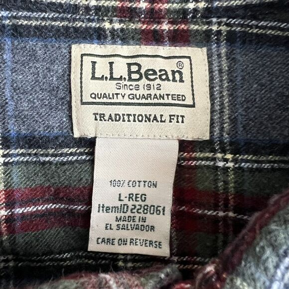 L.L. Bean Mens Large Scotch Plaid Cotton Long Sleeve Button Down Flannel Shirt - Picture 4 of 4